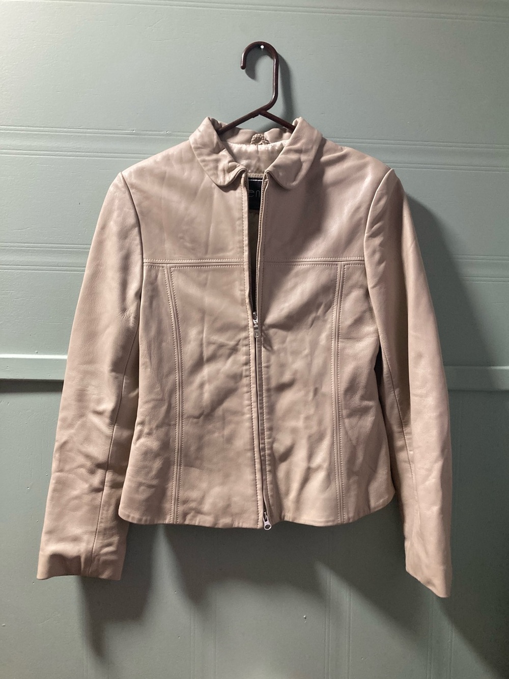 Sentí Women’s Light Beige Genuine Leather Full Zip Jacket Size Medium